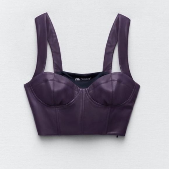 Zara Tops - Zara Purple Crop Faux Leather Top NWT